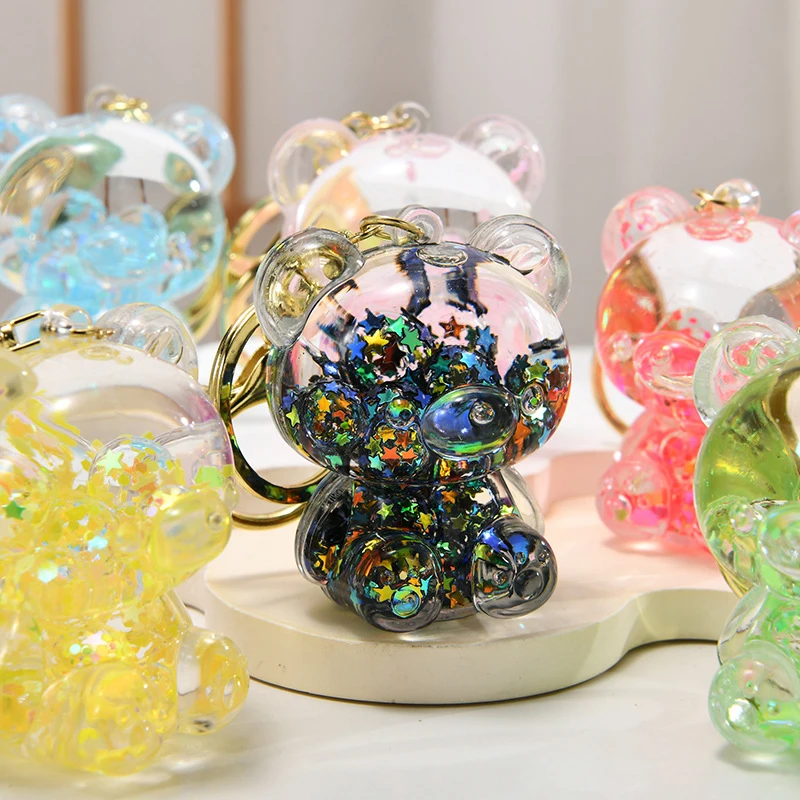 Передвижной жидкий милый маленький медвежонок акриловый брелок с мультяшным