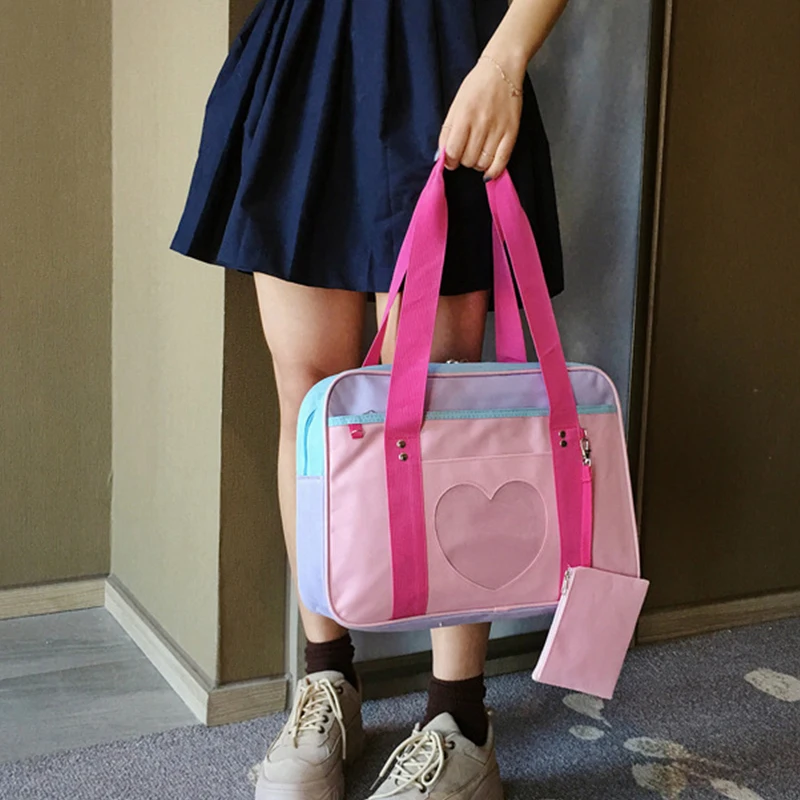 

Японский стиль в стиле преппи, розовая Униформа на плечо, Женская холщовая Повседневная сумка большой вместимости, сумки-тоуты