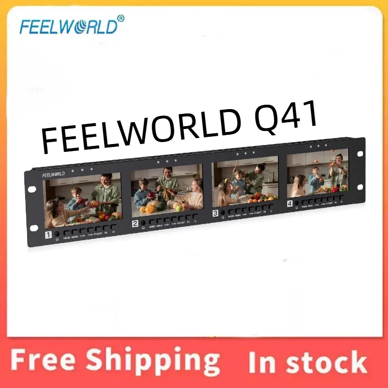 Фото Монитор FEELWORLD Q41 с четырьмя экранами, 350 нит, 3D LUT, векторный осциллограф, визуализация формы сигнала, функция False Color, помощь в фокусировке для студий, мобильных трансляций и OB-вэнов №1