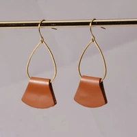handmade folded leather earrings for women 2022 fashion sample jewelry authentic leather wrap gold wire teardrop earrings gifts