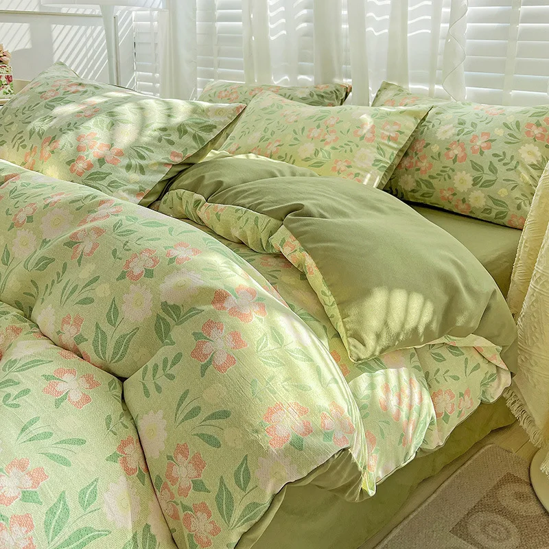 

4pcs Plaid Queen Size Duvet Cover Set Sheets High Quality Skin Friendly Comforter Bedding Set