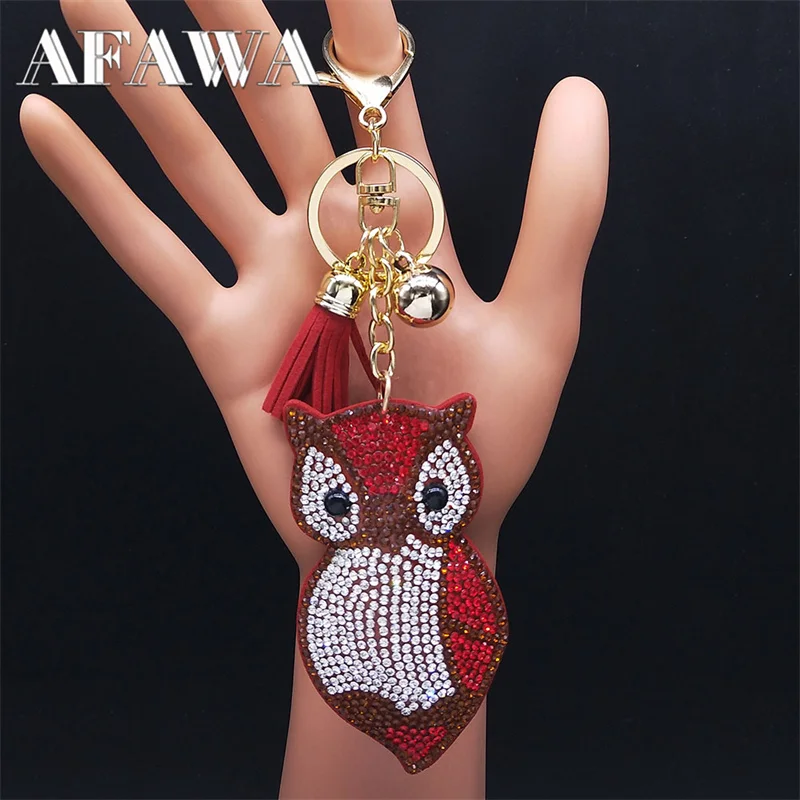 

Fashion Owl Keychain for Women Gold Color Crystal Animal Key Ring Jewelry porte clef mignon KXHK86S01