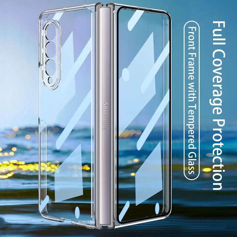 

Full Protection Case Front Frame with Tempered Glass For Samsung Galaxy Z Fold3 5G Camera Protective For Z Fold 3 W22 Cover