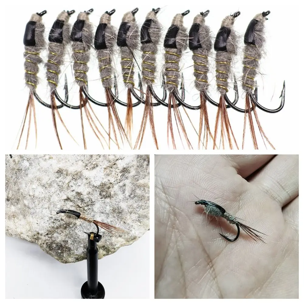 

5pcs Hare's Ear Nymph Barbed Hook 12# Rabbit Hair Fly Lure Nymphs Fly Hook Fishing Bait Bug Worm Flies