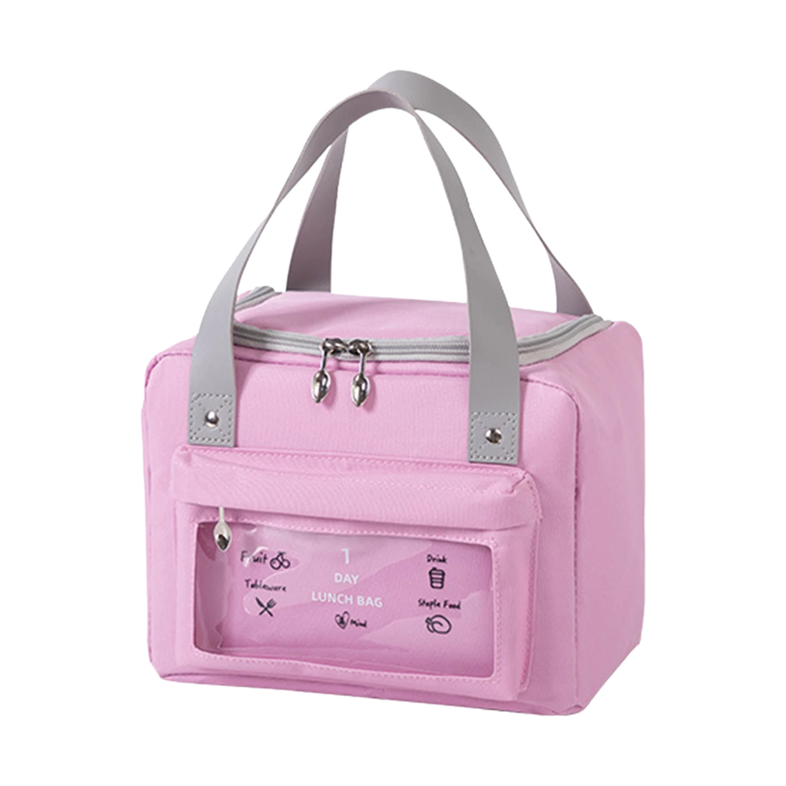 

Women Picnic Lunch Bag With Handle Zipper Work Insulated Tote Aluminum Foil Reusable Office School Large Capacity Container Box