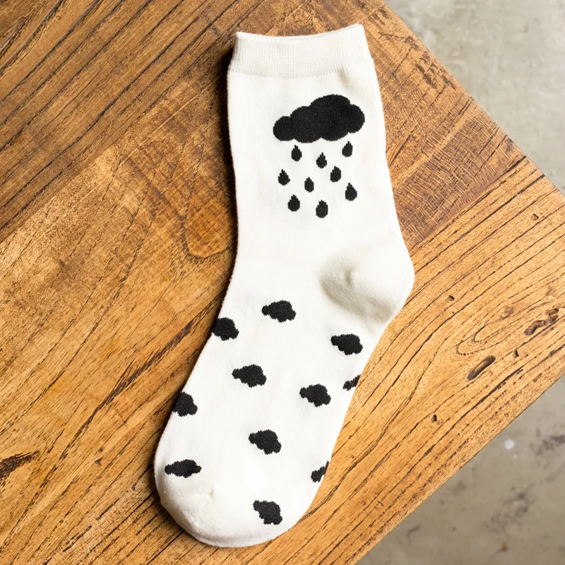 

1 Pair Summer Autumn Winter Fashion Cute Women Lady Multicolor Cartoon Pattern Soft Egg Ripple Clouds Pattern Casual Socks