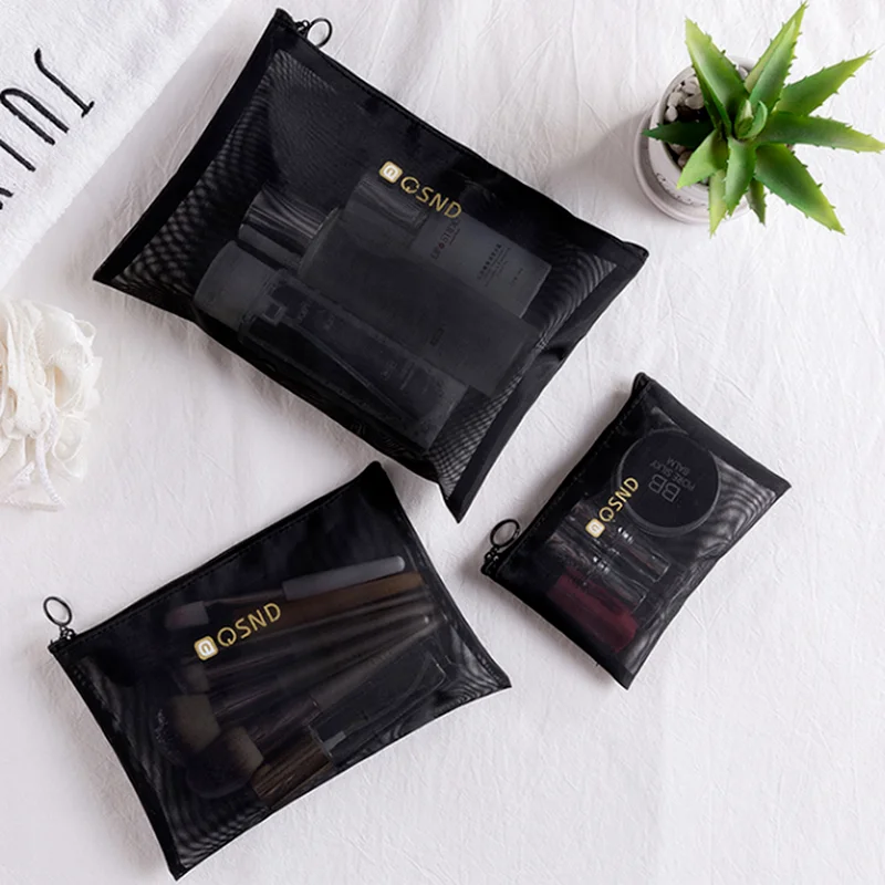 Черная сетчатая косметичка женская органайзер портативный мешочек для