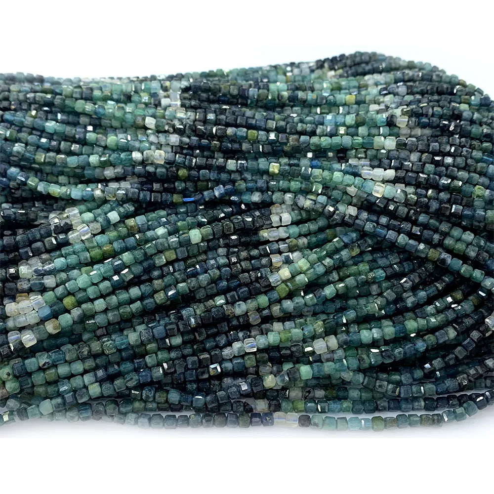 Veemake Натуральный Синий Турмалин край кубик граненые маленькие ювелирные изделия