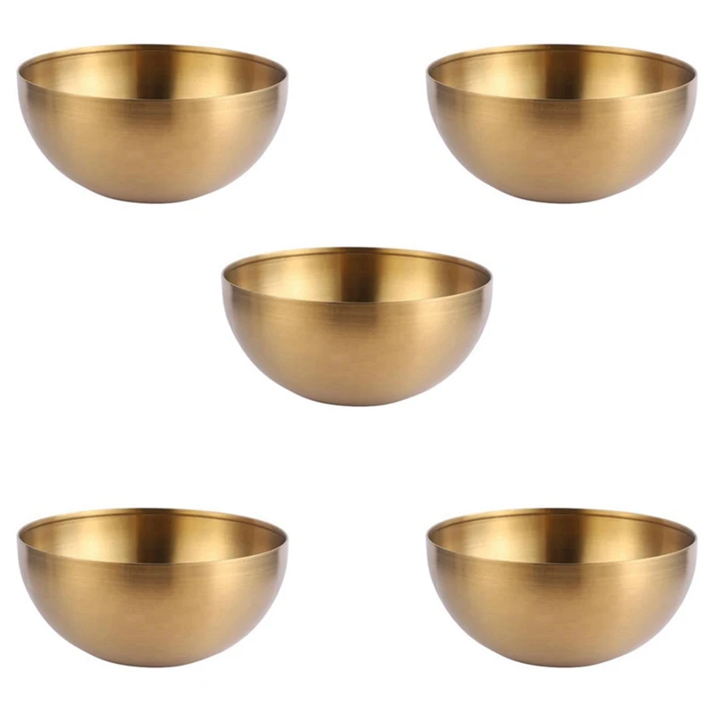 

5X Large Capacity Stainless Steel Salad Bowls Korean Soup Rice Noodle Ramen Bowl Kitchen Food Container,Gold,15X7CM
