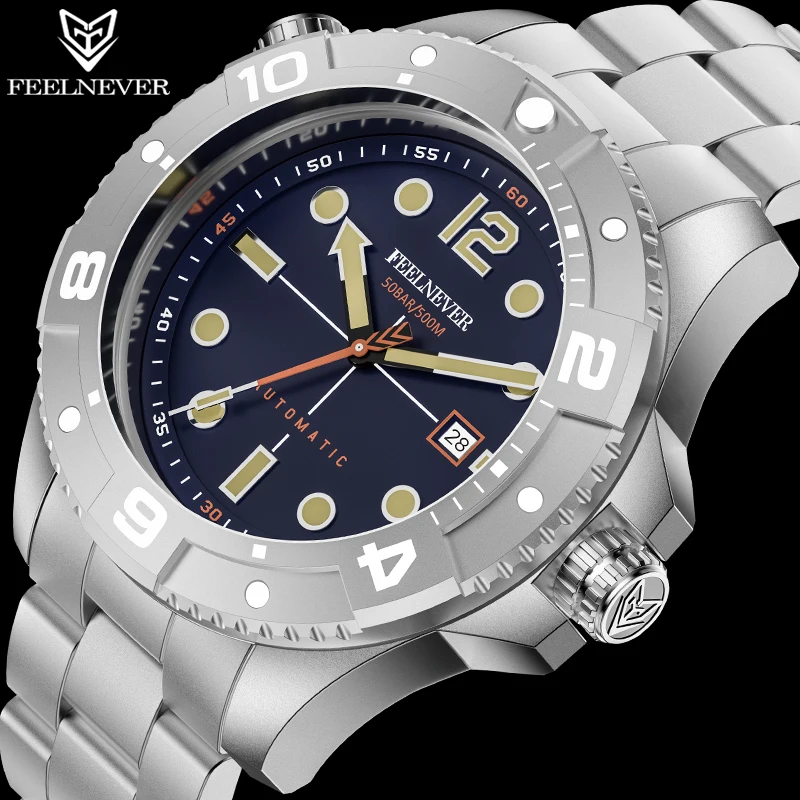 

FeelNever Profession Dive Sport Men Automatic Mechanical Watches Stainless Steel Sapphire Crystal 500M Waterproof reloj hombre