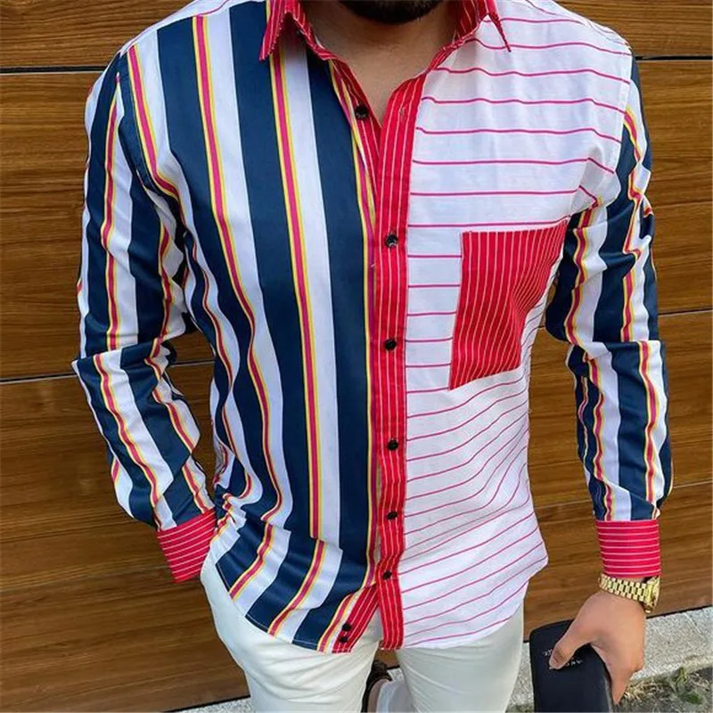 New vintage men's shirt casual shirt light luxury pattern printed long-sleeved top men's long-sleeved shirt 2022 men's striped s