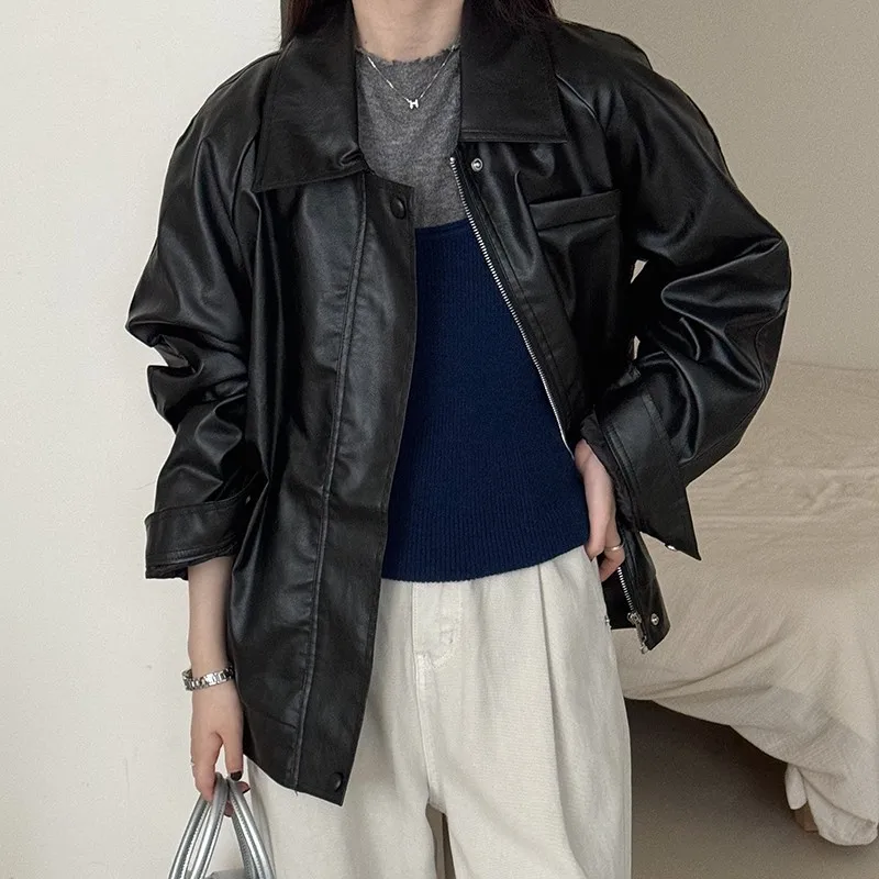 Повседневные куртки из искусственной кожи женские новые поступления 2024 осенние