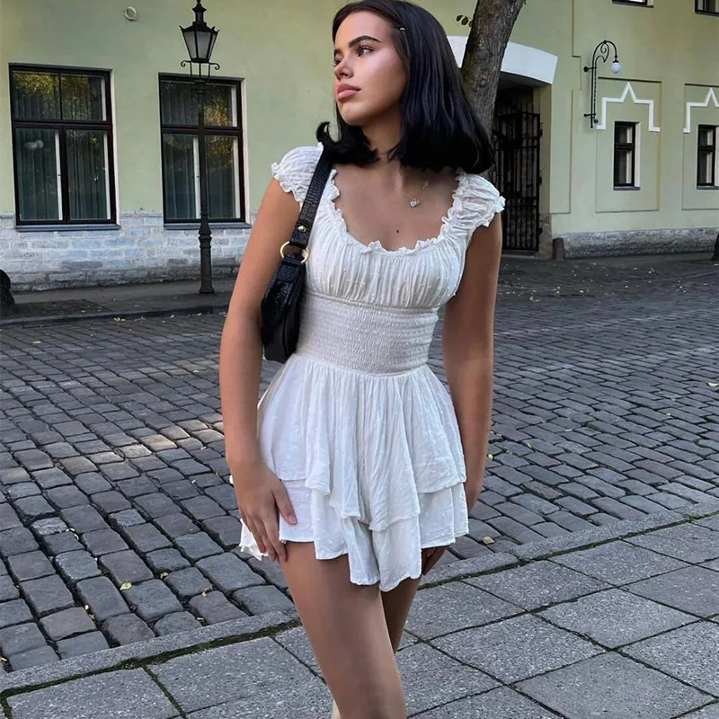 

2023 Summer New Fashion Ruffle Edge Women Dress Elegant Irregular Female Bottom Cake Vestidos