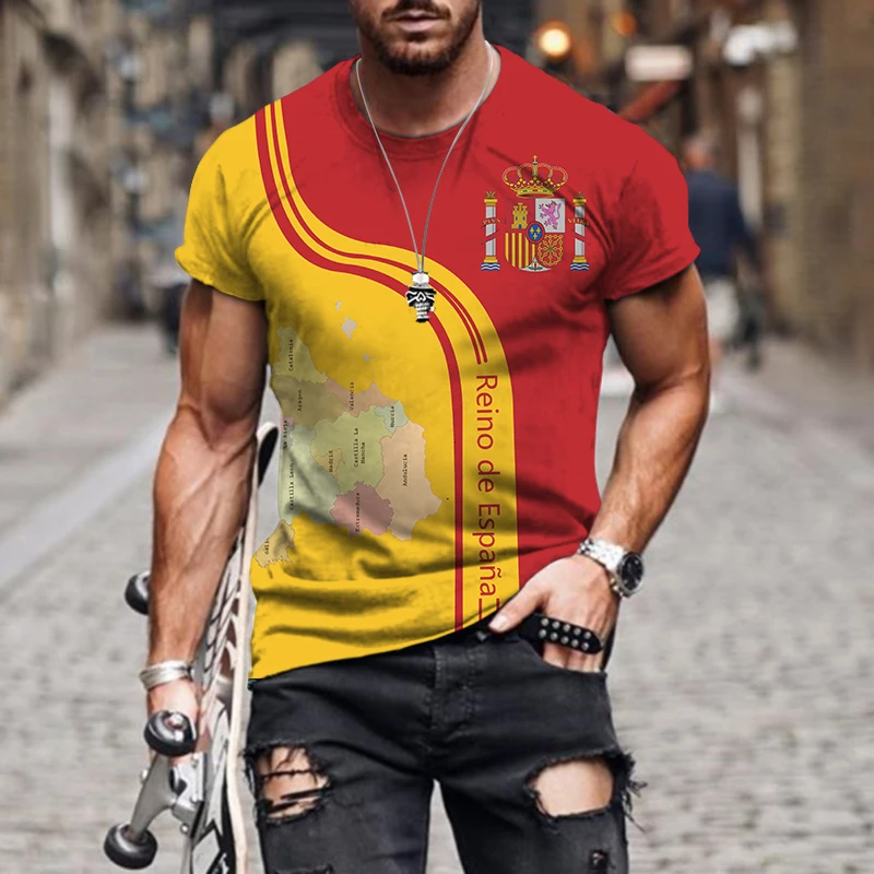 

2022 Classic Kingdom Of Spain Flag Pattern Shirts Vintage Custom Men's Subara T-Shirts DIY Printed T-Shirts For Men Oversized