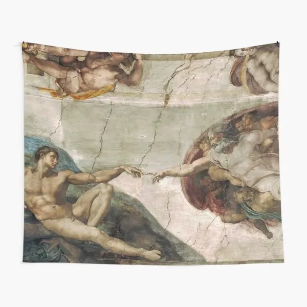 

Creation Of Adam By Michelangelo Tapestry Art Bedspread Beautiful Wall Towel Room Yoga Blanket Colored Living Bedroom Mat