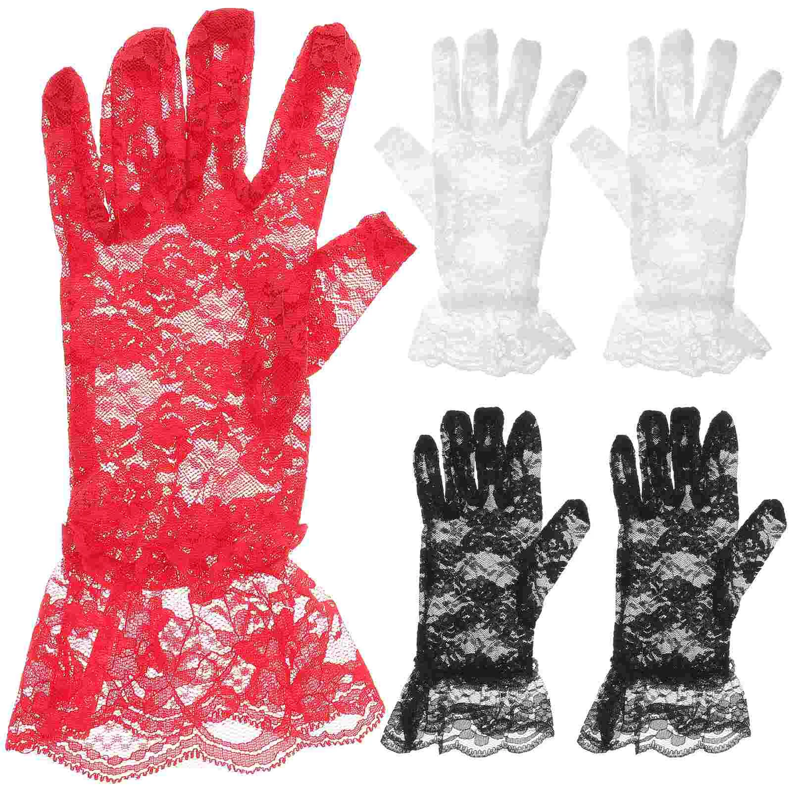 

3 пары, белые кружевные перчатки