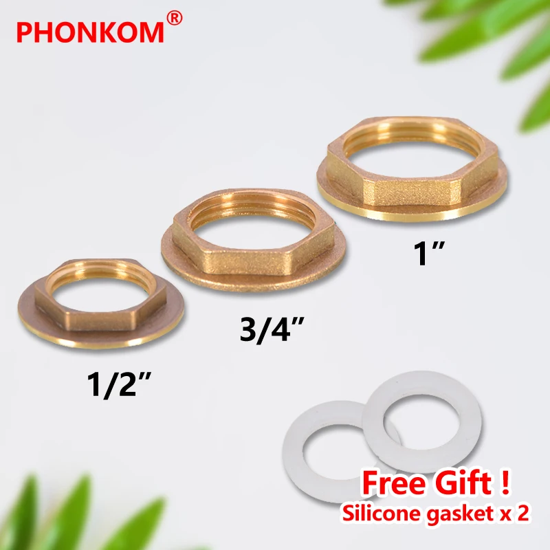 PHONKOM 1/2/5/10pcs Brass Hex Lock Nuts Flange Nuts Pipe Fitting Fish Tank Faucet Fastening Nut 1/2" 3/4" BSP Female Thread Nut