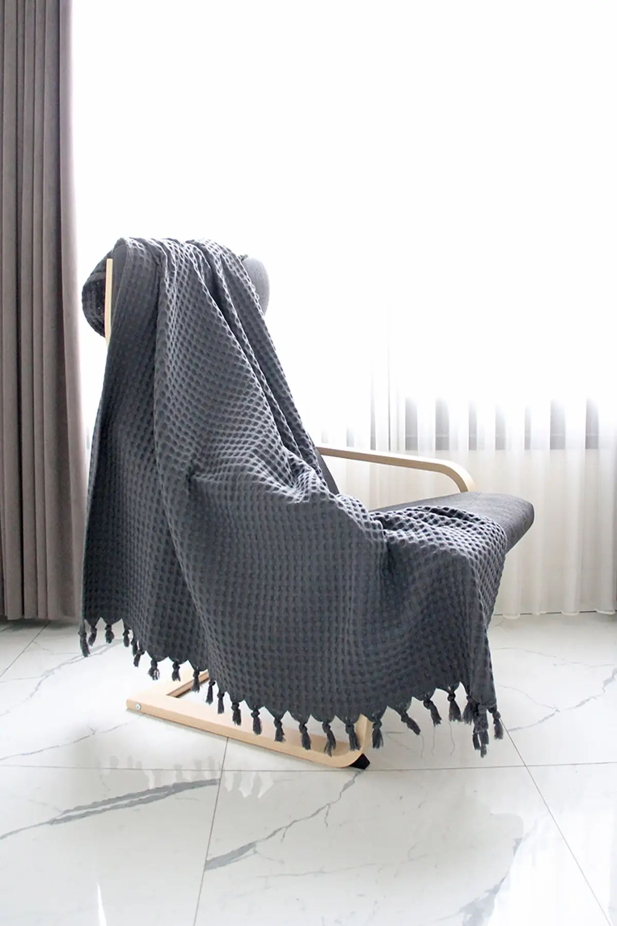 

Anthracite Fringed Armchair Shawl/Tv Cover Throw 130x170 Cm Cotton 160x230 Grey Salon Textile Home & Furniture