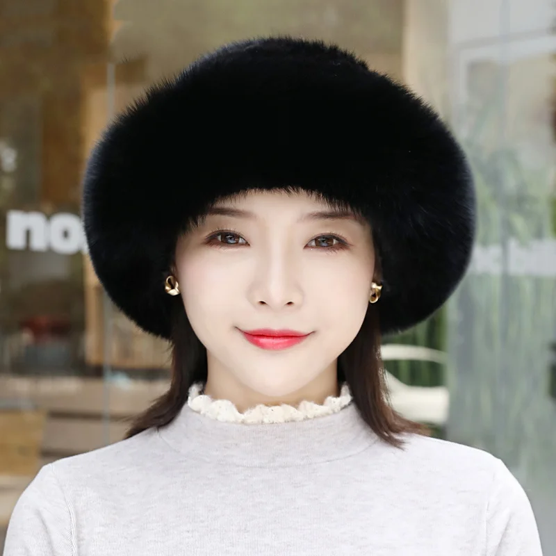 

High Quality Adjustable Female Mink Fur Hat Winter Outdoor Sports Fashion Wild Fox Fur Edge Fisherman Hat Thickened And Warm