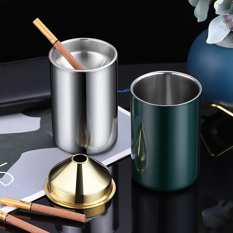 

Stainless Steel Ashtray Household With Cover Creative Personality Trend Living Room Bedroom Retro Wind Ashtray Anti Fly Ash New