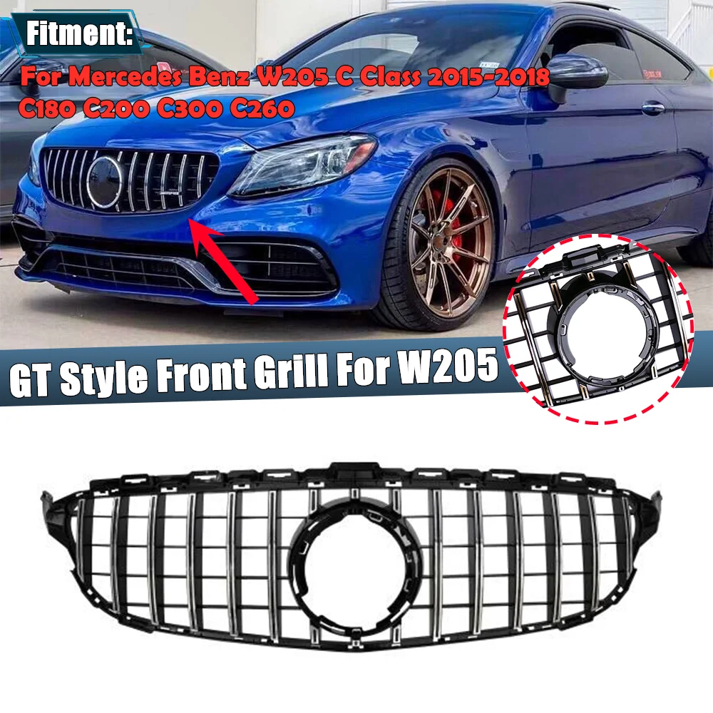 

Car Front Upper Grille Grill GT Style Racing Grille For Mercedes Benz W205 C Class 2015-2018 C180 C200 C300 C260 Car Accessories