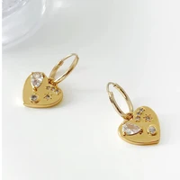 perisbox wholesale gold color brass love shaped huggie earrings for women heart with zircon charm hoop earring