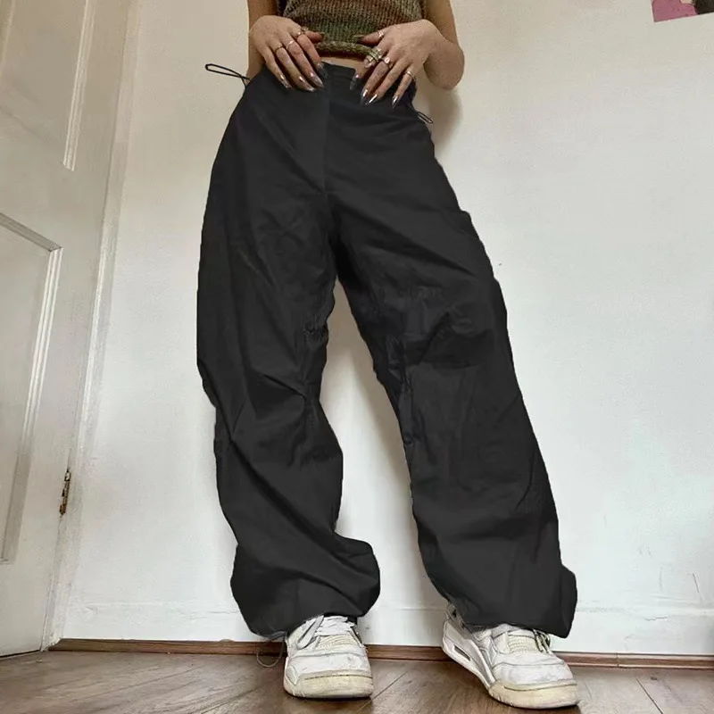 

Y2k Street Loose Cargo Pants Wide Leg American Vintage Trousers Leg Adjustment High Waist Casual Hip Hop Style Trousers Women