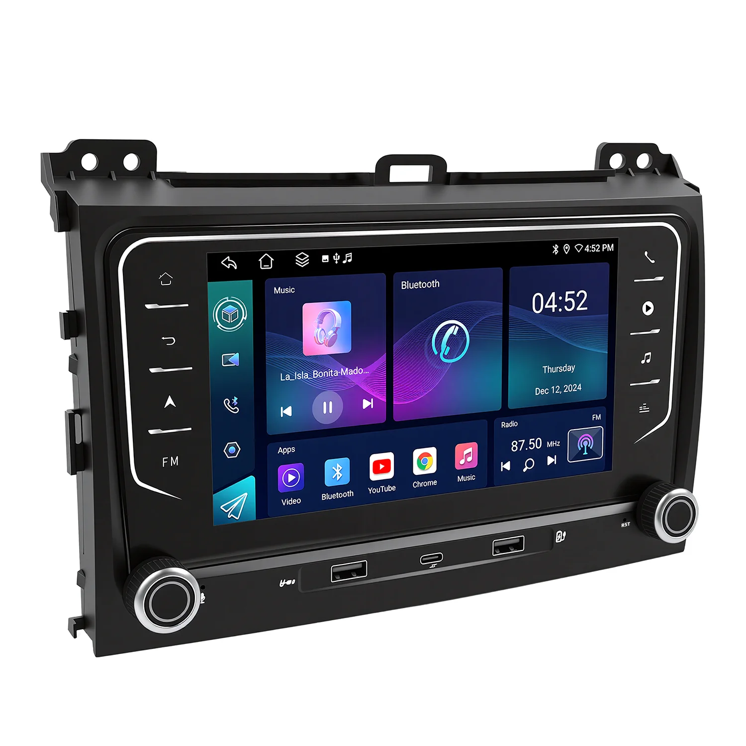 Фото 7-дюймовая автомобильная магнитола Android для Toyota Prado 2002-2009 годов выпуска с беспроводным CarPlay, Android Auto, GPS-навигацией, Bluetooth и управлением с руля №3