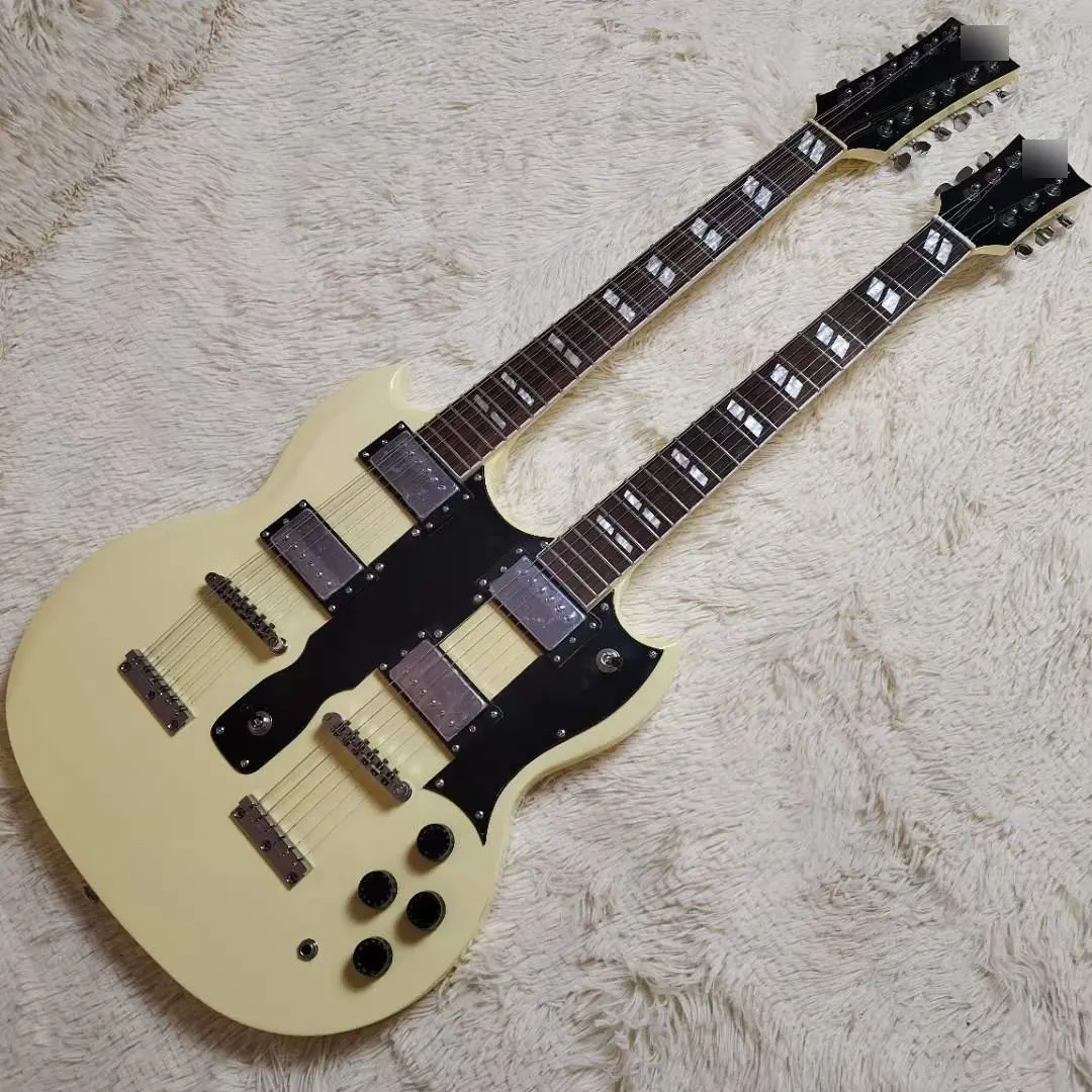 

12 & 6 Strings EDS-1275 Double Neck Alpine White Electric Guitar Luxurious Gold Hardware,Tune-o-matic Bridge & Claw Tailpiece