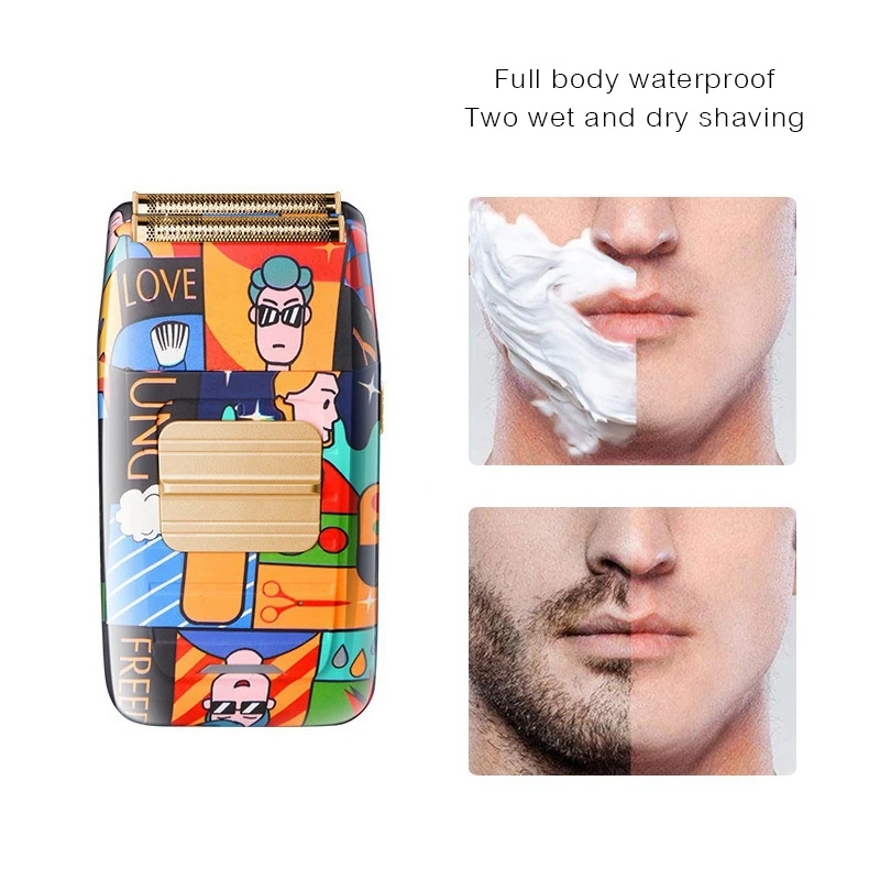 

Kemei Reciprocating Shaver USB Rechargeable Electric Razor Graffiti Pattern Cordless Double Foil Shaver Trimmer For Men