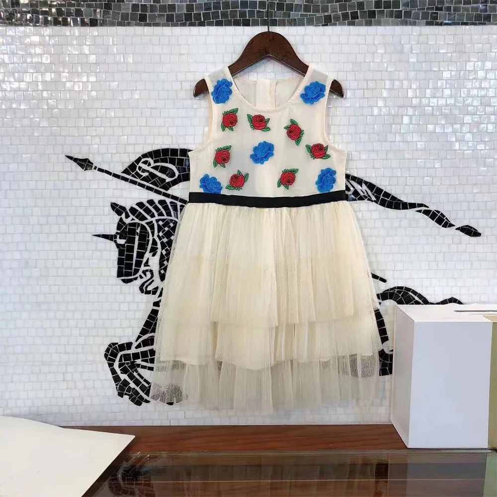 

Girls' summer sleeveless dress 4681012 14-year-old children's casual short skirt clothing children's mesh birthday party girls'