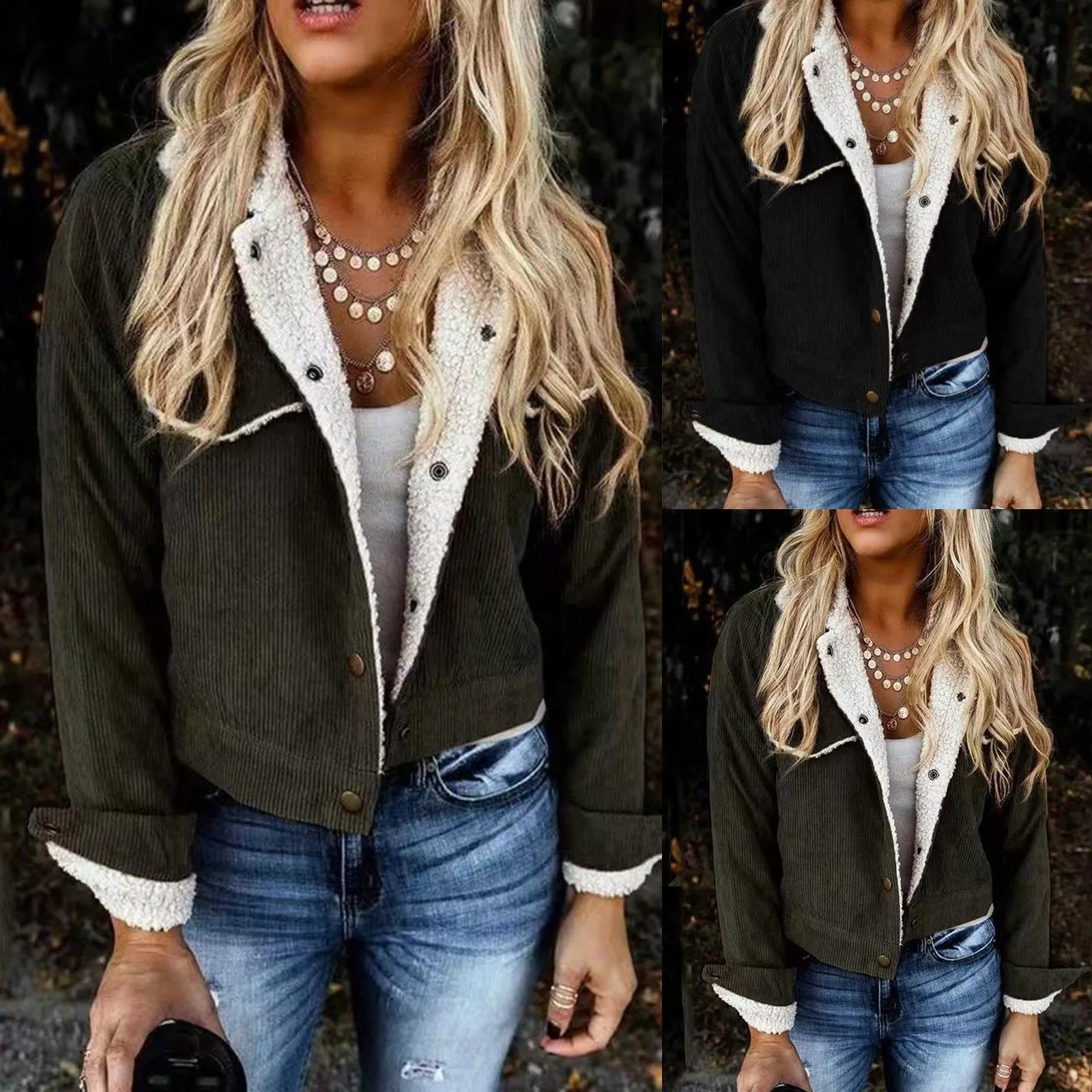 

Women's Lapel Long-sleeved Corduroy Jacket Lamb Pocket Fleece Jacket Winter Jacket Fleece Fleece Dress Coat Long Zip