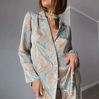 2pcs womens pajamas sets spring v neck design sleepwear printed stripes leisure home clothes nightwear long sleeve trousers set