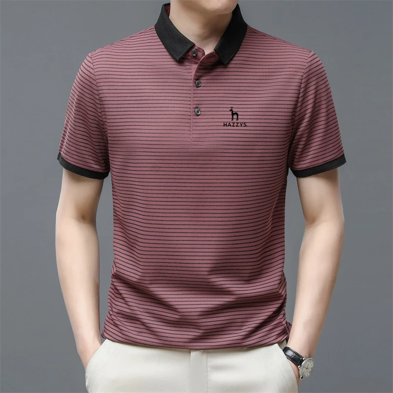 

Hazzys Summer Quick Dry Short Sleeve Men Middle-aged Men Casual Milk Silk Half Sleeve T-shirt Men's Clothes Ice Silk Polo Shirt