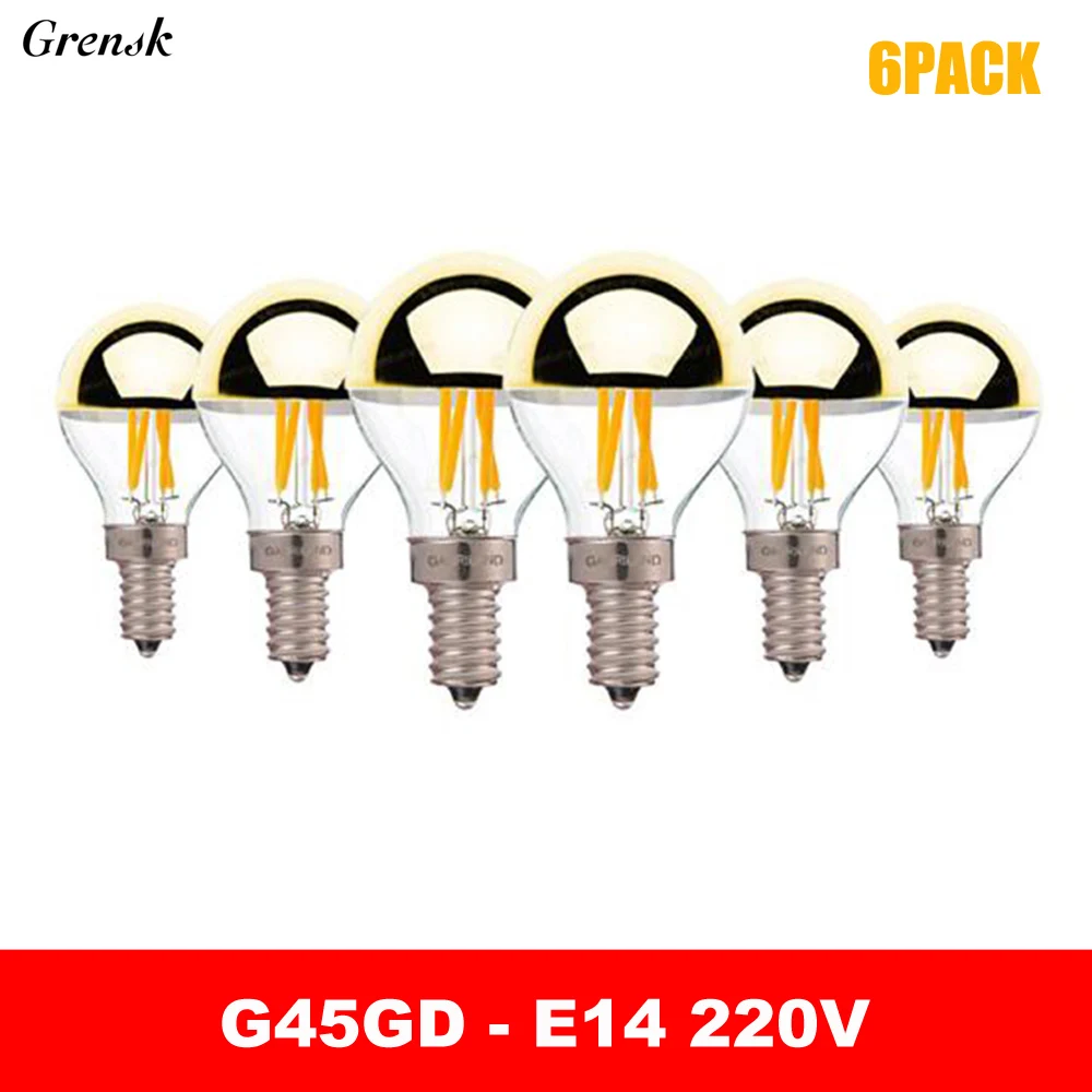 

6 шт. Светодиодные лампы Grensk E14/E12 G45 золотые теплый белый свет