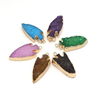 natural druzy stone pendants spear head shape geode agate accessories jewelry making necklace amulet