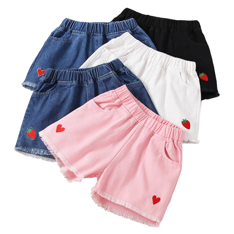 

Baby Girl Loose Denim Jeans New Fashion Korean Casual Love Strawberry Jeans Spring Summer Children's Denim Pants For 2-12 Years