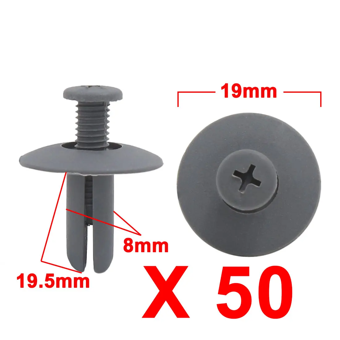 

X AUTOHAUX 50 шт., подходит для отверстия 8 мм, 6 мм, автомобильные пластиковые релейные зажимы с заклепками, серая головка 13 мм | 15 мм | 23 мм | 24,5 мм