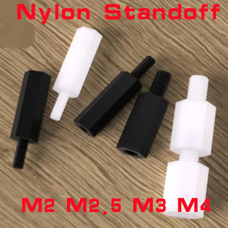 

1000pcs Male to female nylon standoff M2 M2.5 M3 M4*L+6 white black pcb Nylon Standoff Spacer Column Plastic Spacing Screws