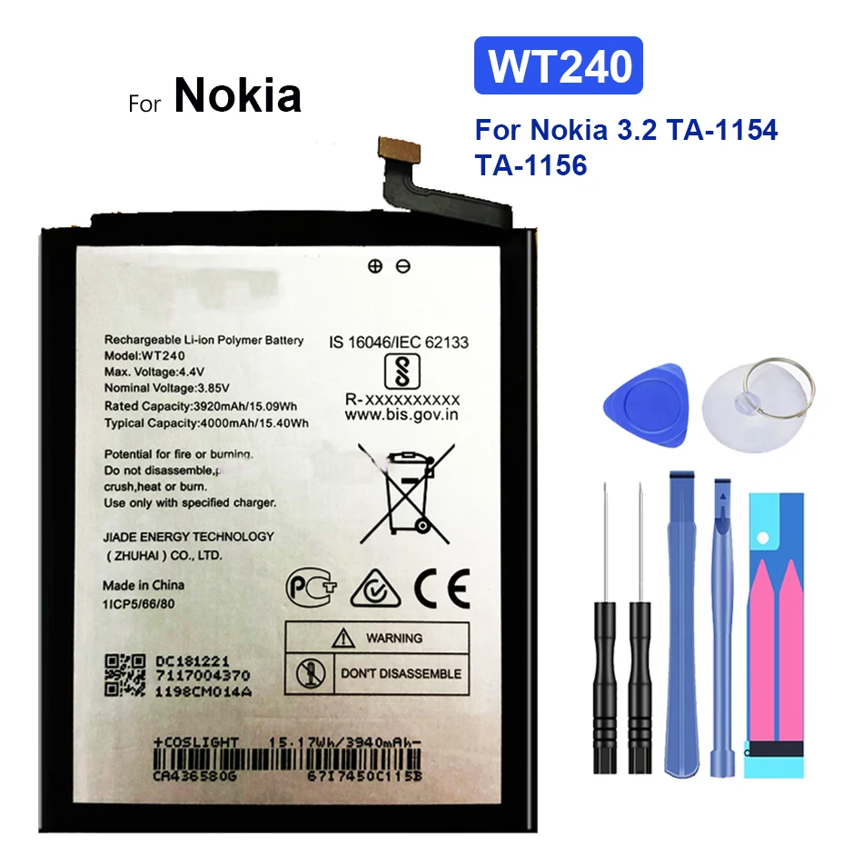 

New 4000mAh WT240 Phone Battery For Nokia 2.3 3.2 Nokia 5.3 C5 Endi TA-1211 TA-1214 TA-1206 TA-1209 TA-1156 TA-1159