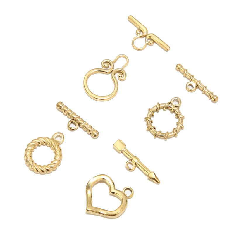 

6 Sets Gold Plated Stainless Steel Charm Heart Toggle Clasps OT Clasp Accessories For DIY Jewelry Necklaces Making Findings