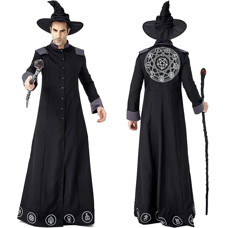 

Adult Magic Wizard Sorcerer Warlock Costume Magician Cosplay for Men Halloween Purim Party Costumes Fancy Dress