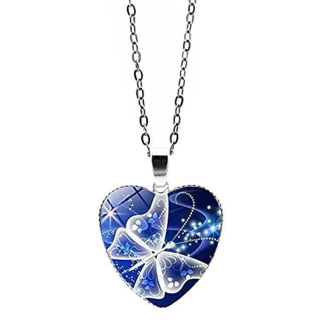 

Butterfly heart-shaped pendant necklace vintage choker glass love chain jewelry, suitable for girls
