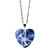 butterfly heart shaped pendant necklace vintage choker glass love chain jewelry suitable for girls