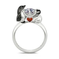 woman rings korean fashion gothic black penguin holding diamond light luxury simplicity red gem gold jewelry engagement ring