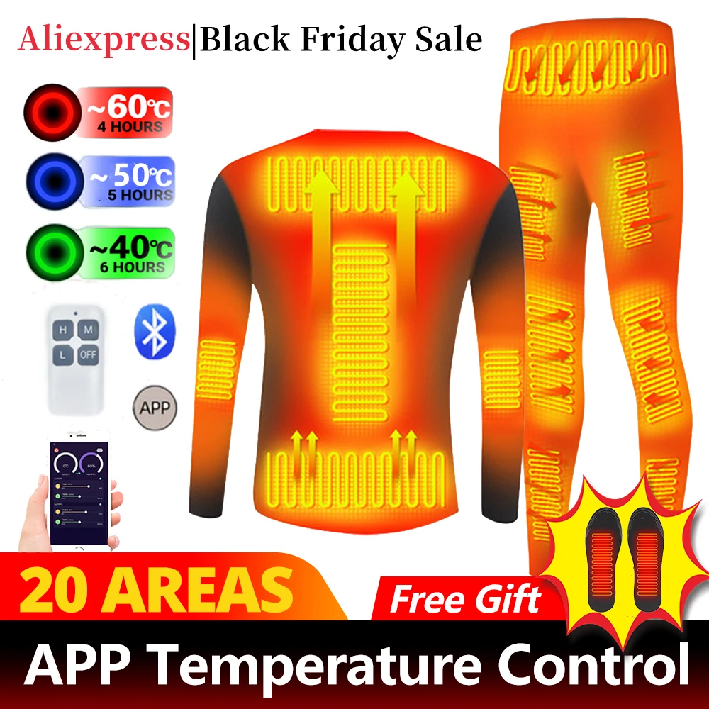 Winter Heated Underwear Set USB Battery Powered Smart Phone APP Control Temperature Motorcycle Jacket Suit Ski Thermal Suit