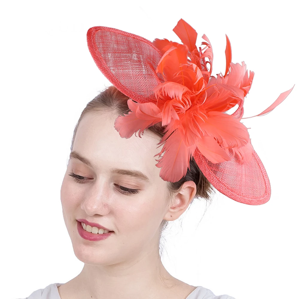 Фото Королевский синий Sinamay Fascinators Заколка для волос с перьями Дерби Головные уборы Женские церковные шляпы Свадебные аксессуары для волос №2