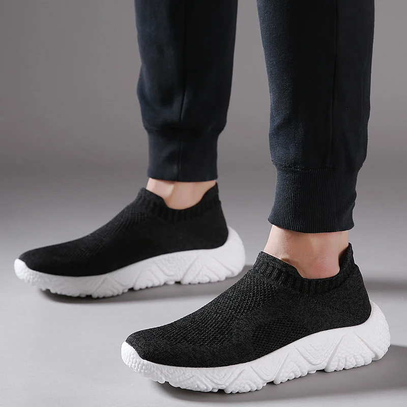 Men Loafers Flat Walking Shoes Slip on Casual Trendy Sneakers Outdoor Knitted Athleticsock Shoes Zapatos Deportivos