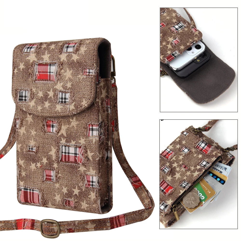 

Fashion Women Phone Bag Denim Shoulder Crossbody Mini Pouch Multipurpose Key Money Card Bag magnetic Package Cover Type