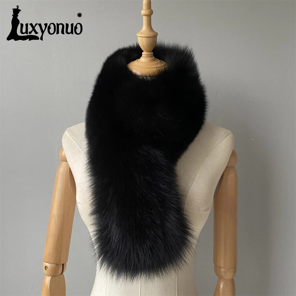 Женский шарф из натурального Лисьего меха Luxyonuo зимний толстый теплый воротник